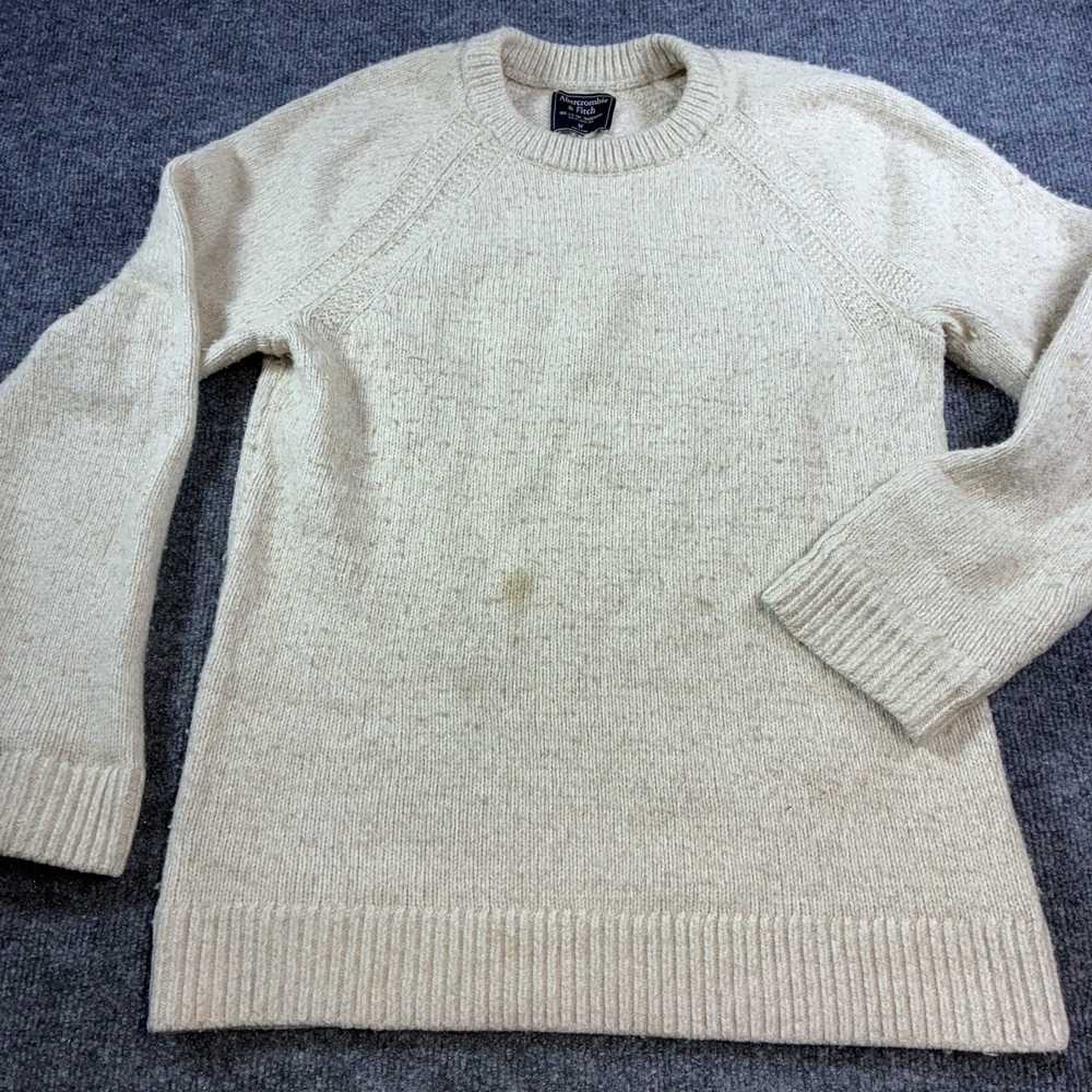 Abercrombie & Fitch Men's M Cream Knit Sweater Crewneck Raglan Pullover
